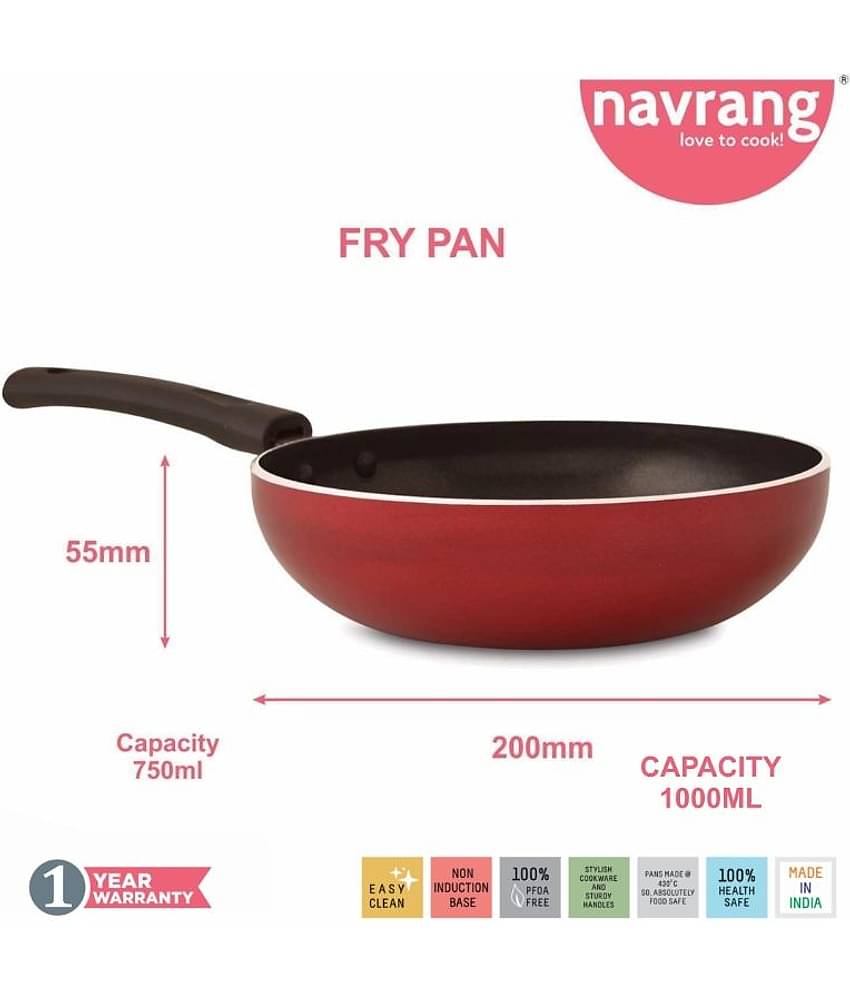 Navrang Nonstick Aluminium 3 PC MINI Cookware Set ,Tawa 260 + Kadai 200 + Fry Pan 200,Red NON-INDUCTION