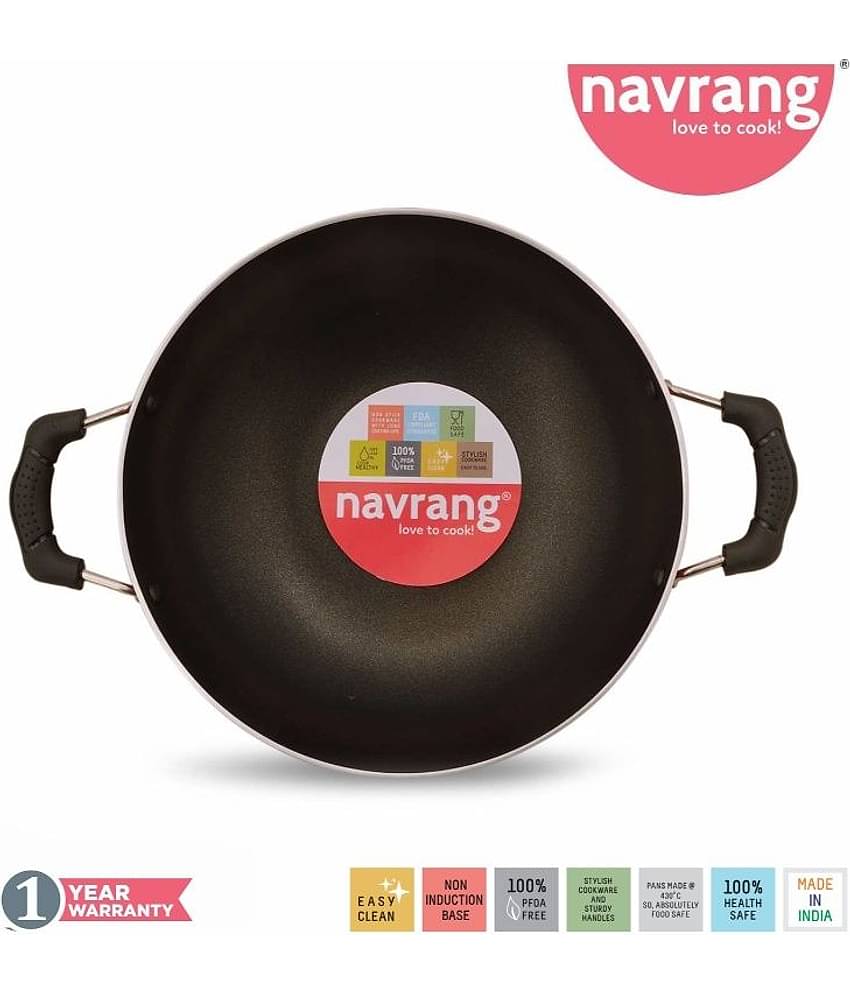 Navrang Nonstick Aluminium 3 PC MINI Cookware Set ,Tawa 260 + Kadai 200 + Fry Pan 200,Red NON-INDUCTION