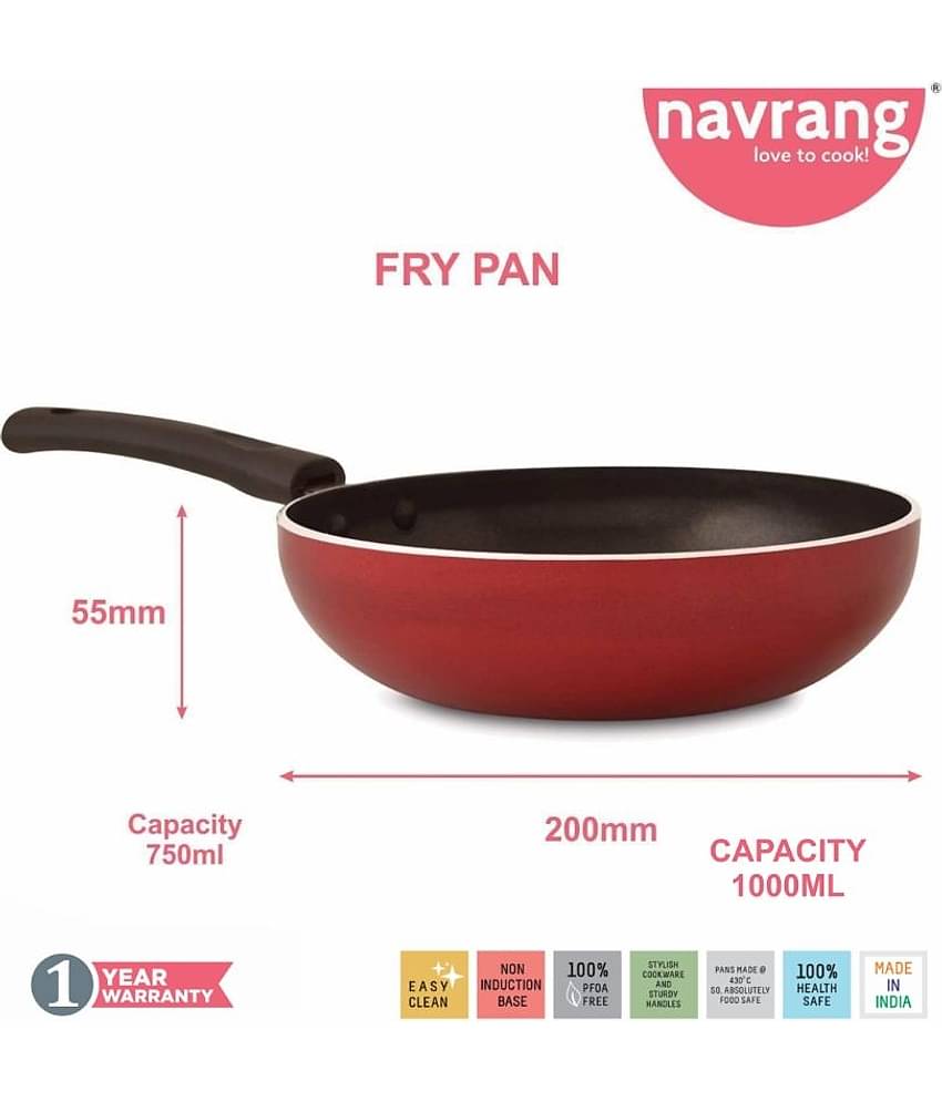 Navrang Nonstick Aluminum 4pc Cookware Set ,Tawa 26cm + Kadai 23cm + Fry Pan 20cm + Appakara 7 Kulies without Handle, Red