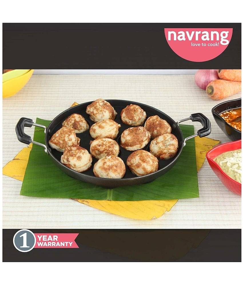 Navrang Non Stick Aluminium Appakara 12 Kulies Handle With Lid Light Weight, Red -Non Induction