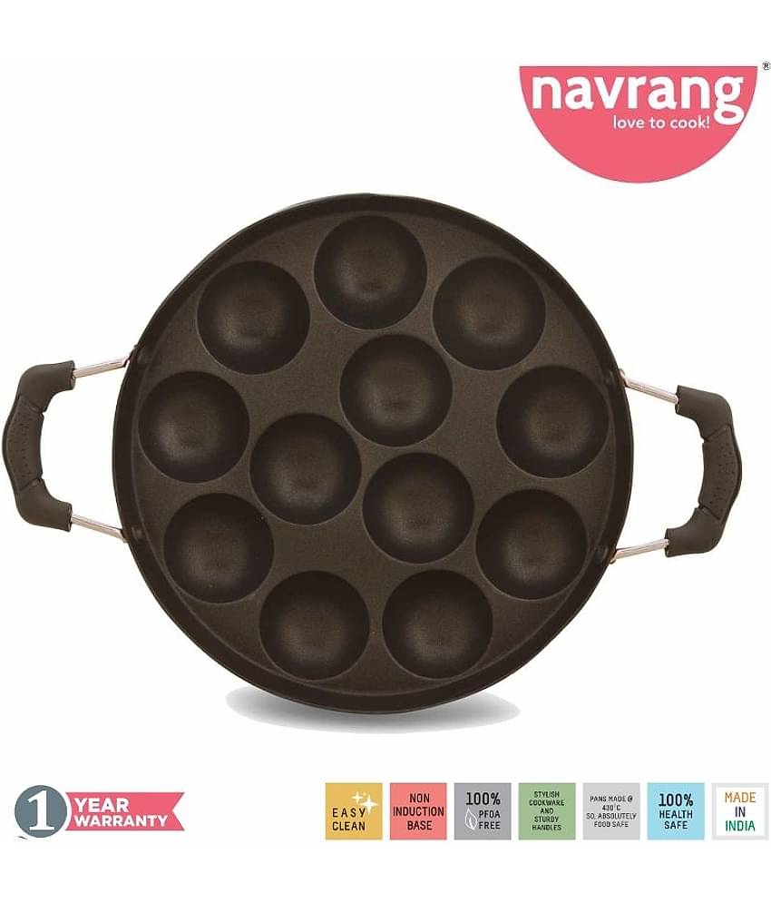 Navrang Non Stick Aluminium Appakara 12 Kulies Handle With Lid Light Weight, Red -Non Induction