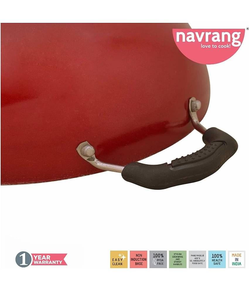 Navrang Non Stick Aluminium Kadai Economy Medium ,230mm, Red -Non Induction