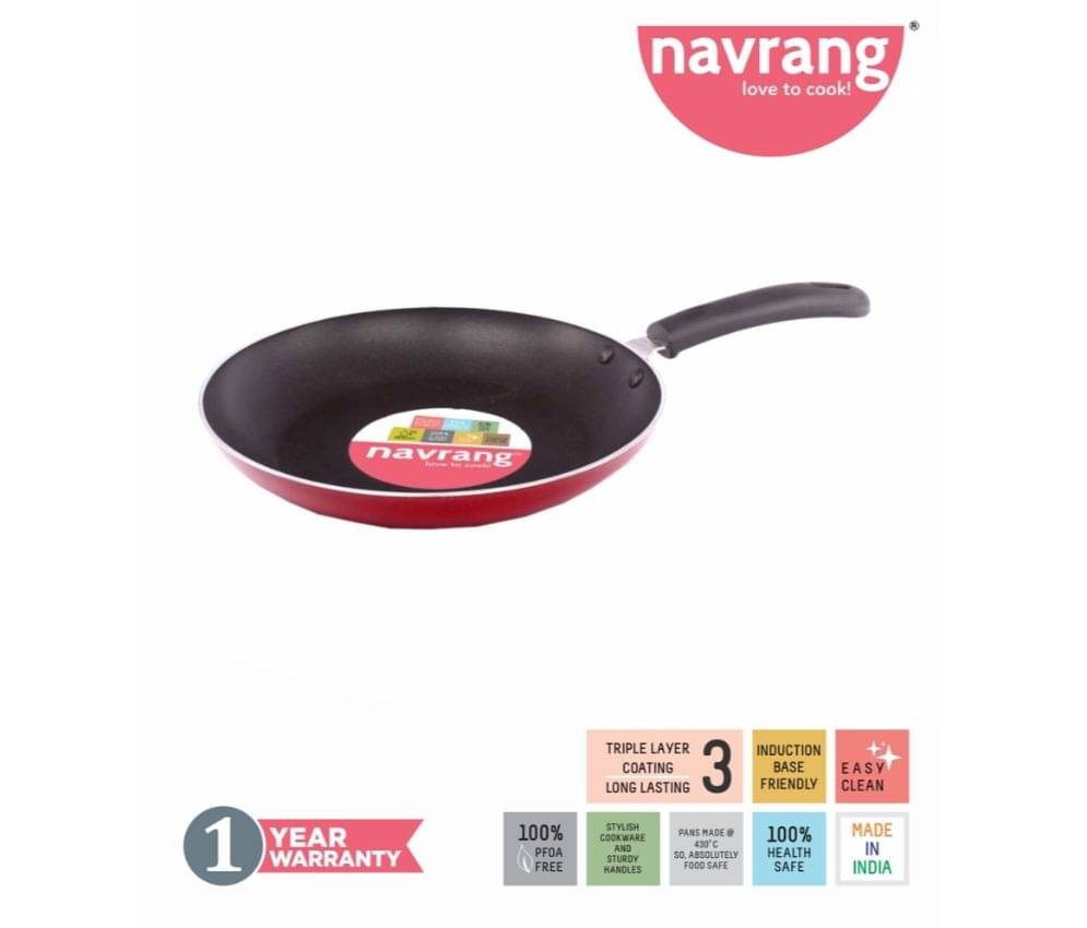     			Navrang Non Stick Aluminium Fry Pan Induction Friendly,240mm, Red, Thick 