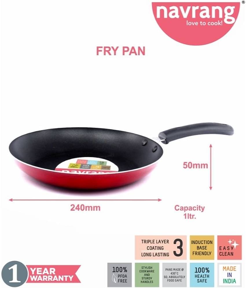 Navrang Non Stick Aluminium Fry Pan Induction Friendly,240mm, Red, Thick