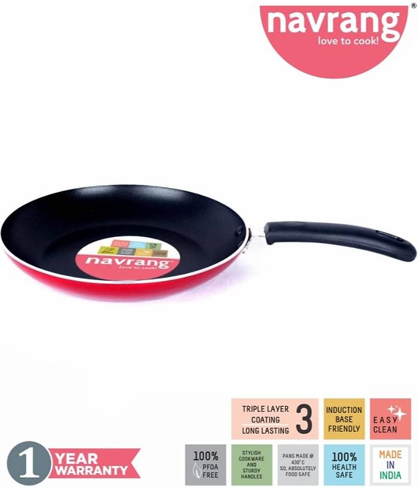 Navrang Non Stick Aluminium Fry Pan Induction Friendly,240mm, Red, Thick