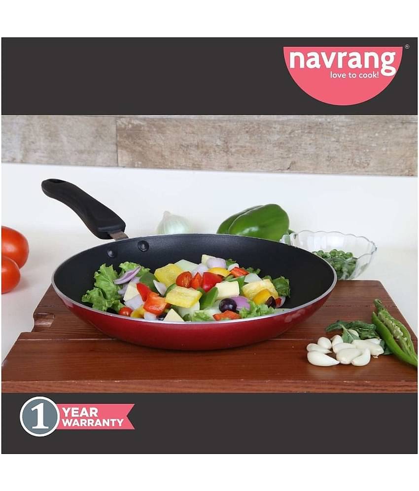 Navrang Non Stick Aluminium Fry Pan Induction Friendly,240mm, Red, Thick