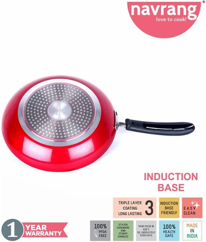 Navrang Non Stick Aluminium Fry Pan Induction Friendly,240mm, Red, Thick
