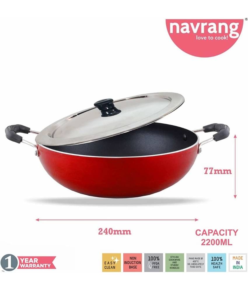 Navrang Medium Non-Stick Deep Kadhai 2200 mL NON-INDUCTION