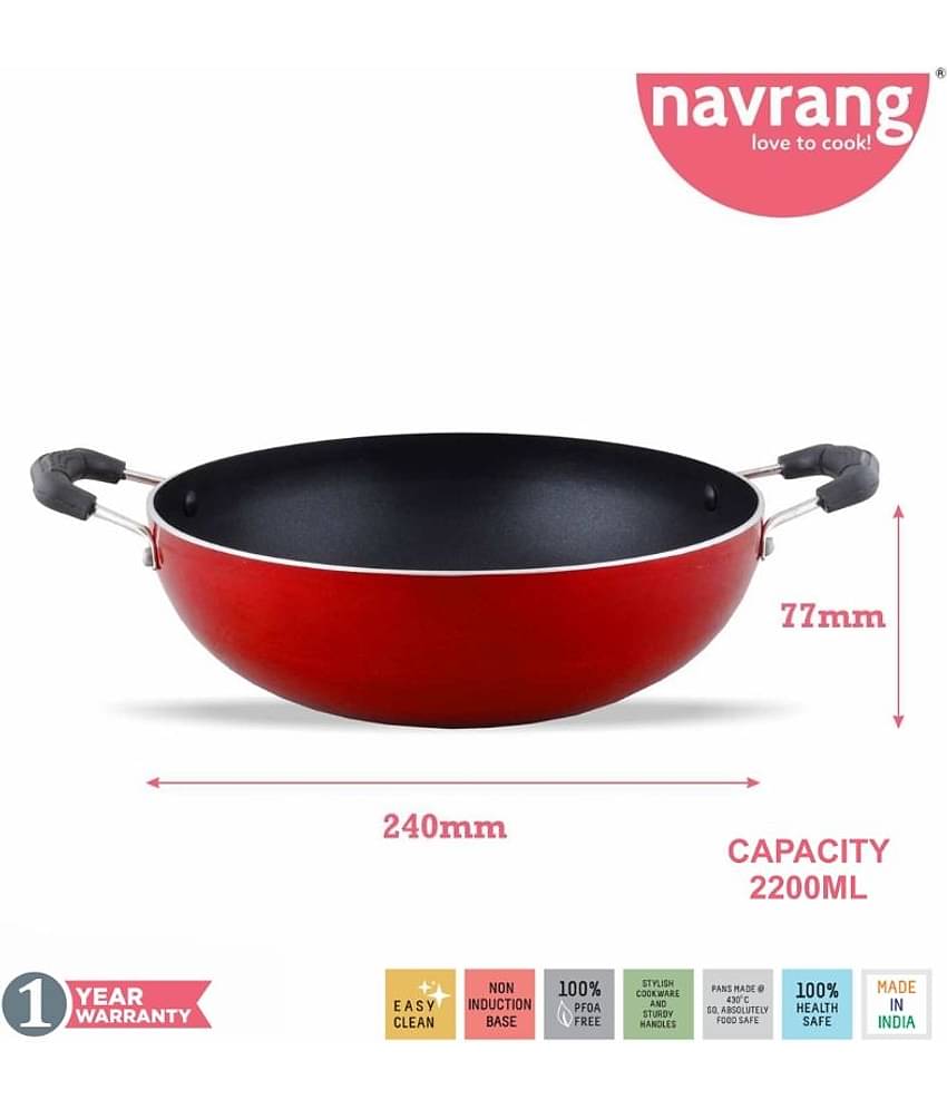 Navrang Non Stick Aluminium Kadai Medium,240mm, Thick -Non Induction