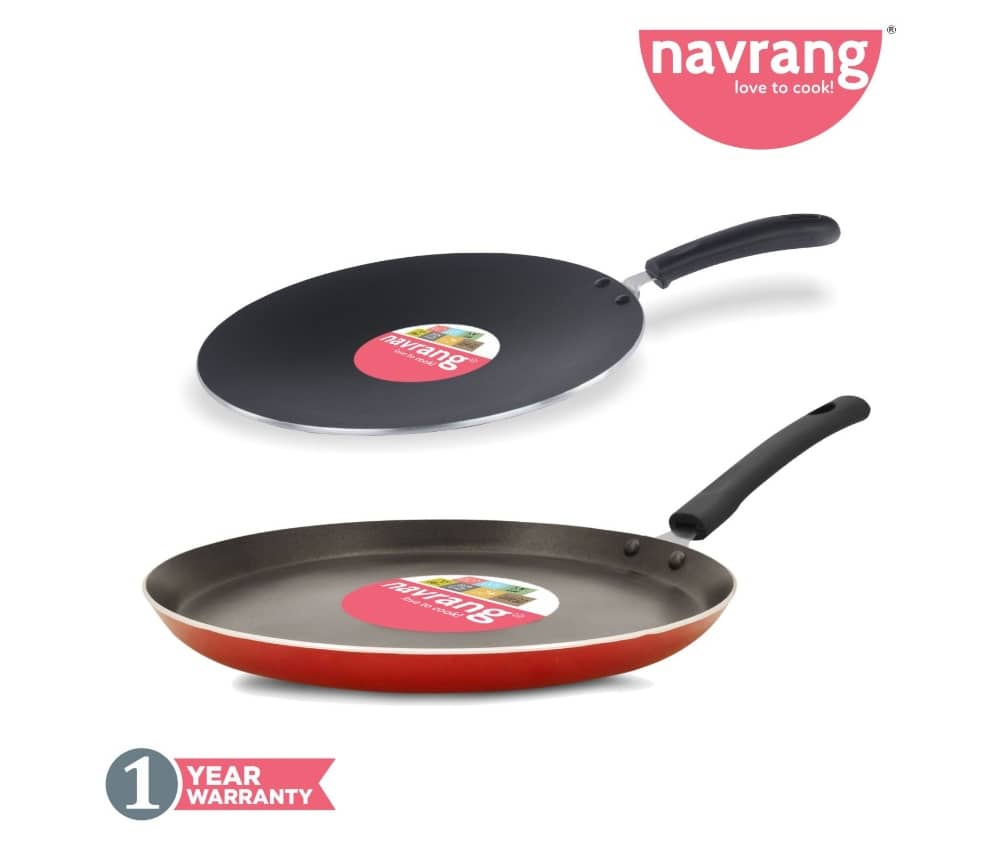 Navrang Nonstick Aluminium 2 PC Cookware Set ,Tawa 275 + Roti Tawa 280, Red  -Non Induction - Cookware | Buy online on ZillyBuy
