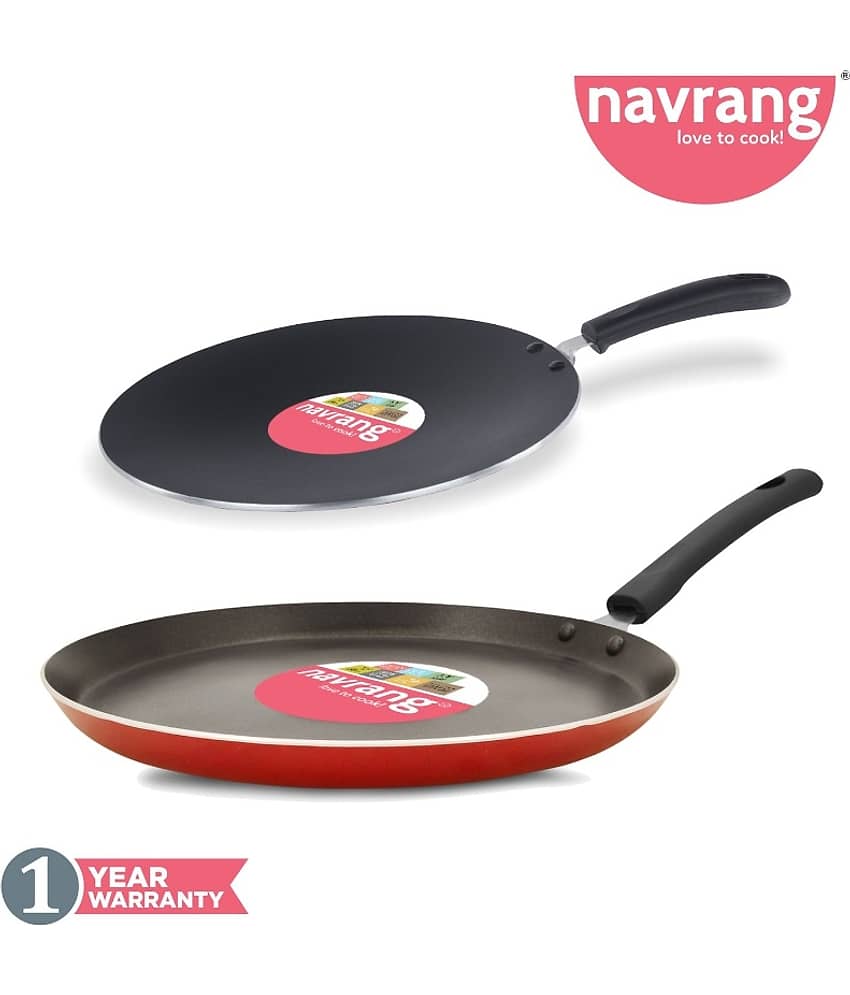 Navrang Nonstick Aluminium 2 PC Cookware Set ,Tawa 275 + Roti Tawa 280, Red -Non Induction - Cookware | Buy online on ZillyBuy