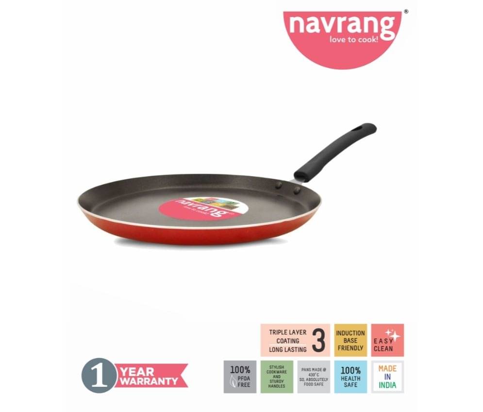     			Navrang Non Stick Aluminium Dosa Tawa Induction Friendly  275mm,Red