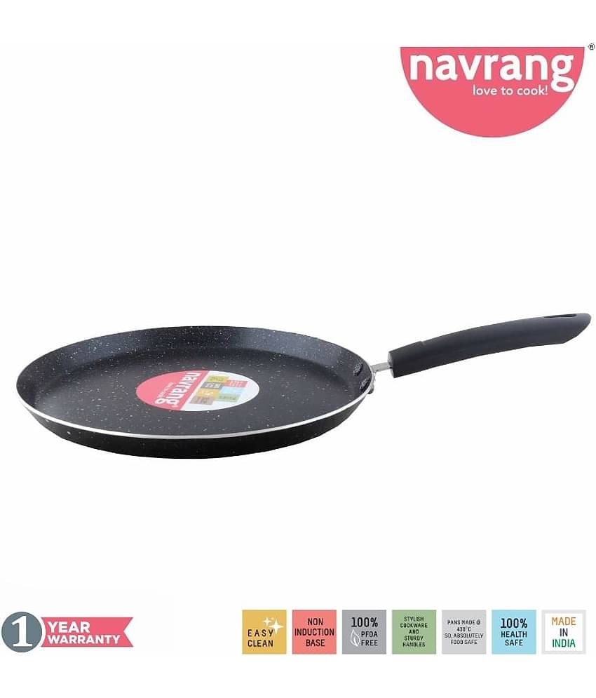 Navrang Non Stick Aluminium Dosa Tawa Spatter BLACK N WHITE GRANITE, 275mm, Black & White -Non Induction