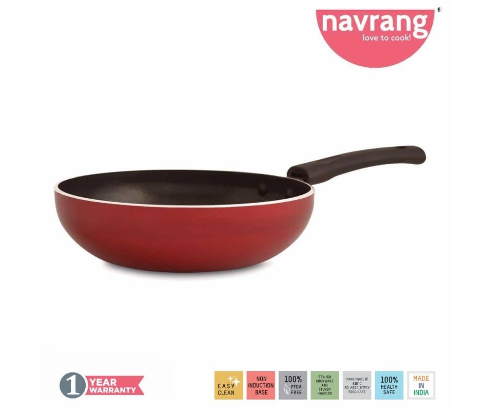 Navrang Non Stick Aluminium Fry Pan Small,200mm, Red -Non Induction - Cookware | Buy online on ZillyBuy