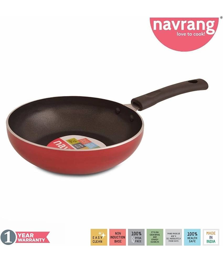 Navrang Non Stick Aluminium Fry Pan Small,200mm, Red -Non Induction