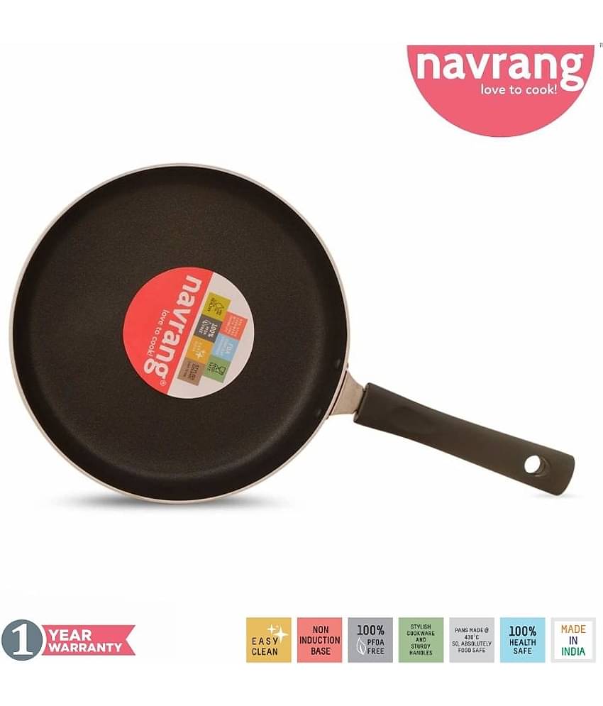 Navrang Non Stick Aluminium Straight Fry Pan With Ss Lid ,230mm,Red -Non Induction