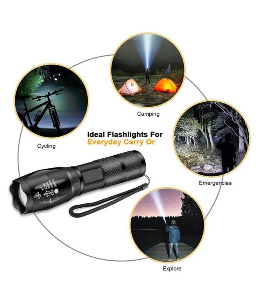 Professional LED Flashlight 5 Mode Zoomable and 3 Modes of Flashing Torch 15W Emergency Light Torch 700 meter Black - Pack of 1 Professional LED Flashlight 5 Mode Zoomable and 3 Modes of Flashing Torch 15W Emergency Light Torch 700 meter Black - Pack of 1