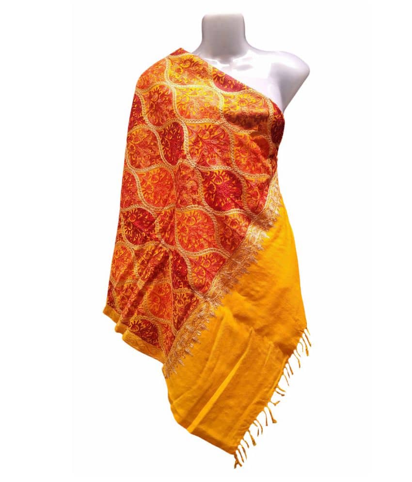 Varun Cloth House Yellow Ari Embroidery Shawl - Dupattas & Shawls | Buy online on ZillyBuy