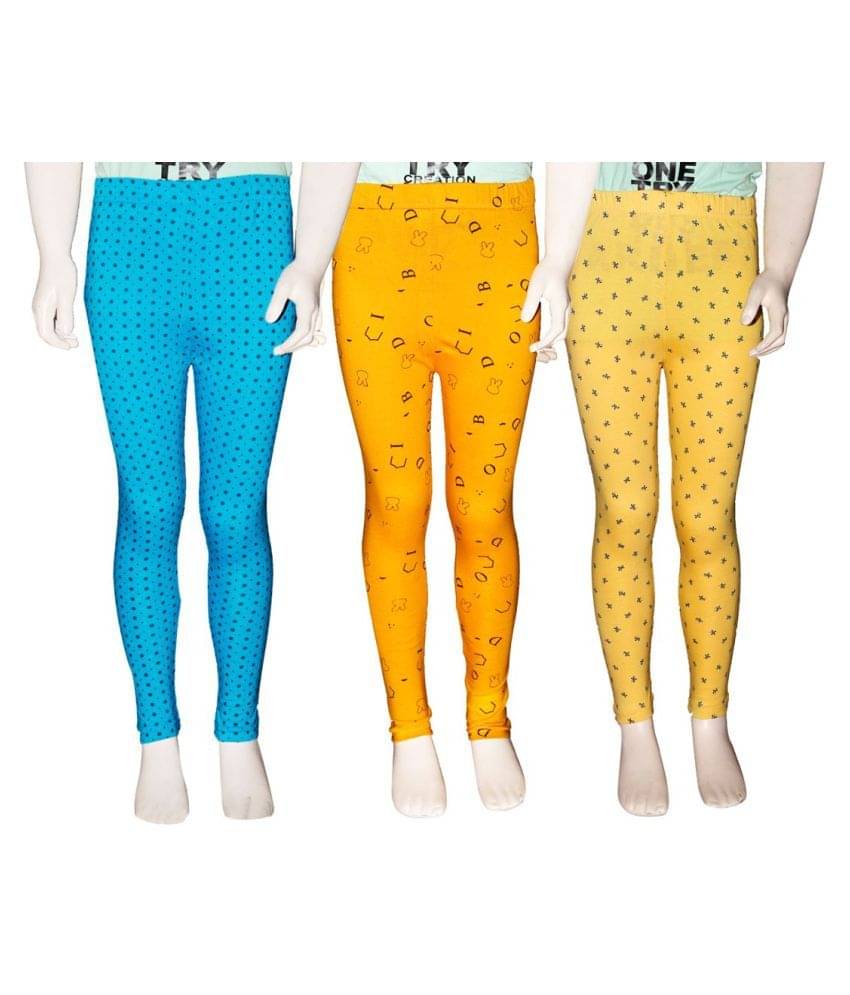     			FnMe Pack of 3 Girls 100% Cotton Leggings ( Aqua )