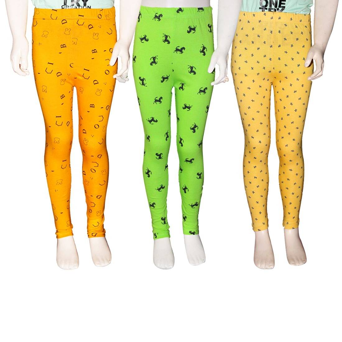     			FnMe Pack of 3 Girls 100% Cotton Leggings ( Light Green )