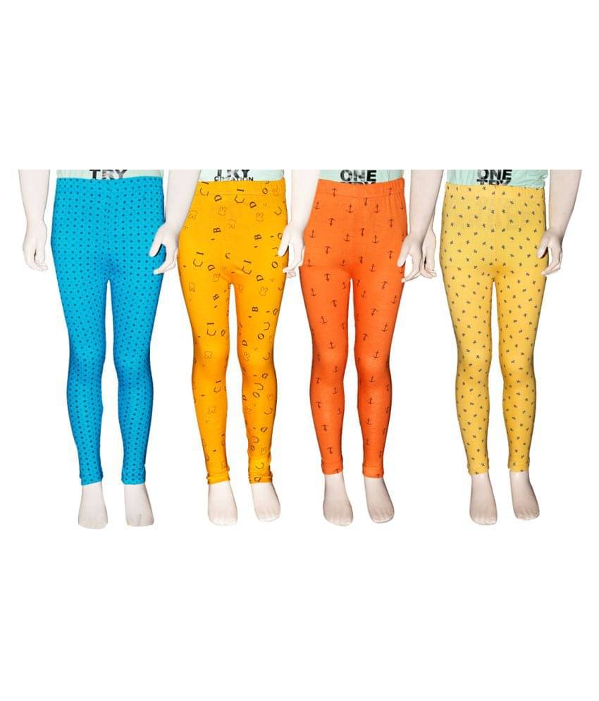     			FnMe Pack of 4 Girls 100% Cotton Leggings ( Aqua )