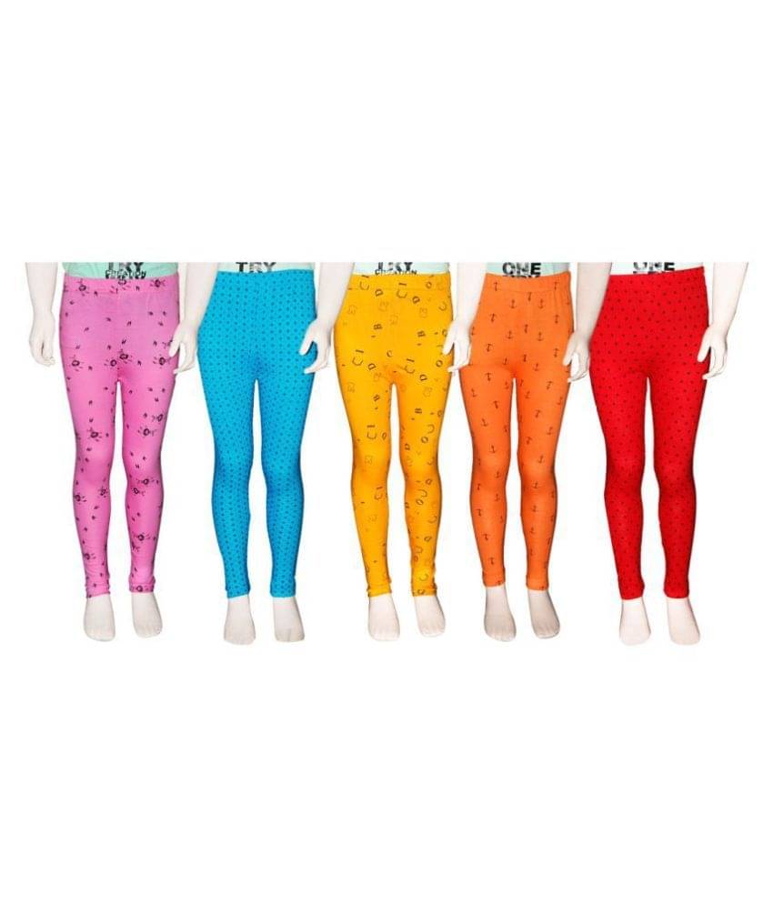     			FnMe Pack of 5 Girls 100% Cotton Leggings ( Baby Pink )