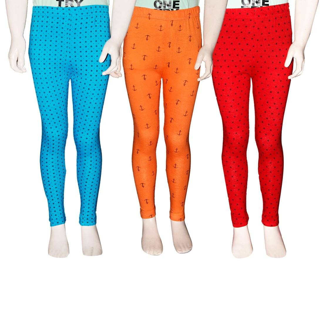     			FnMe Pack of 3 Girls 100% Cotton Leggings ( Aqua )