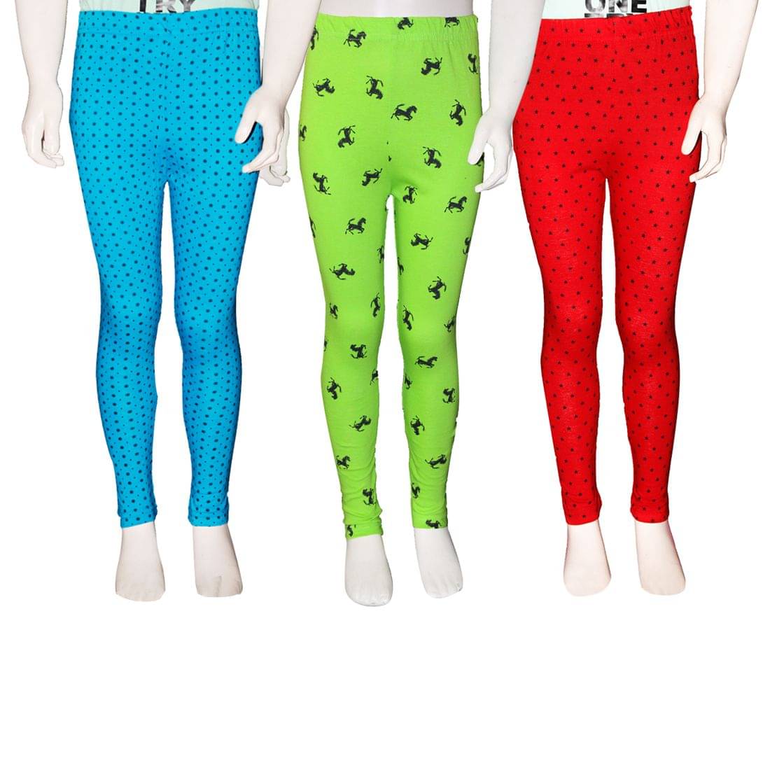     			FnMe Pack of 3 Girls 100% Cotton Leggings ( Aqua )