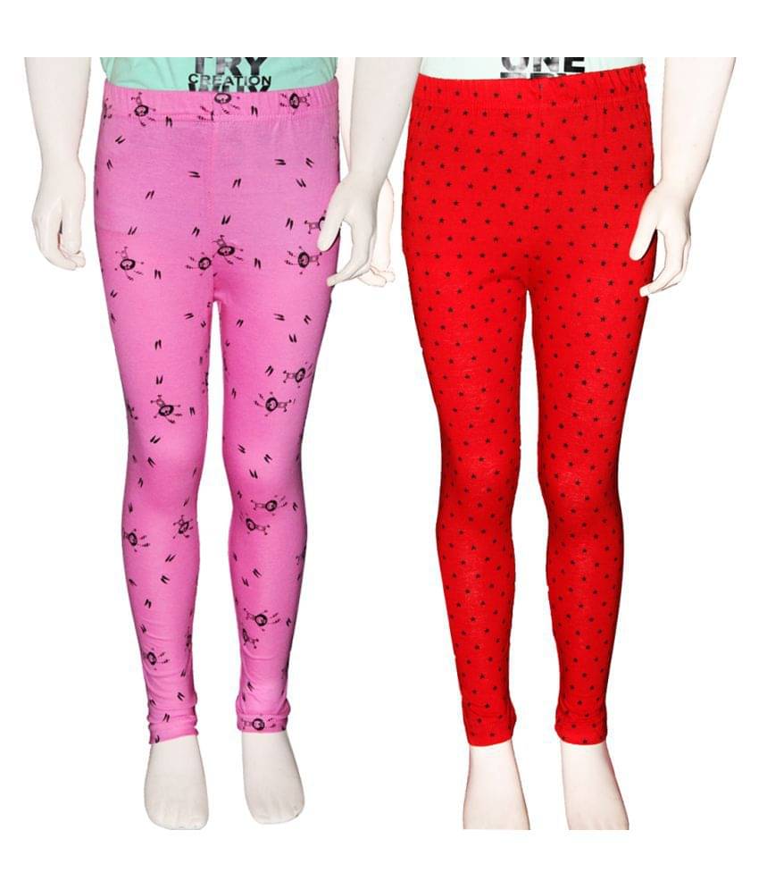     			FnMe Pack of 2 Girls 100% Cotton Leggings ( Baby Pink )
