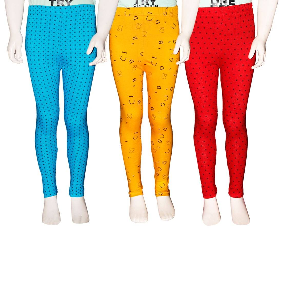     			FnMe Pack of 3 Girls 100% Cotton Leggings ( Aqua )