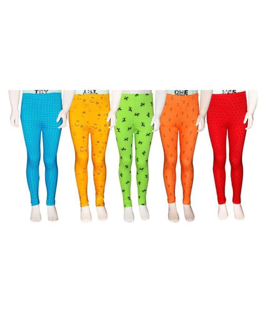     			FnMe Pack of 5 Girls 100% Cotton Leggings ( Blood Red )