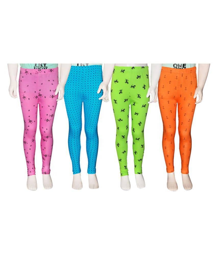 FnMe Pack of 4 Girls Cotton Leggings ( Baby Pink )