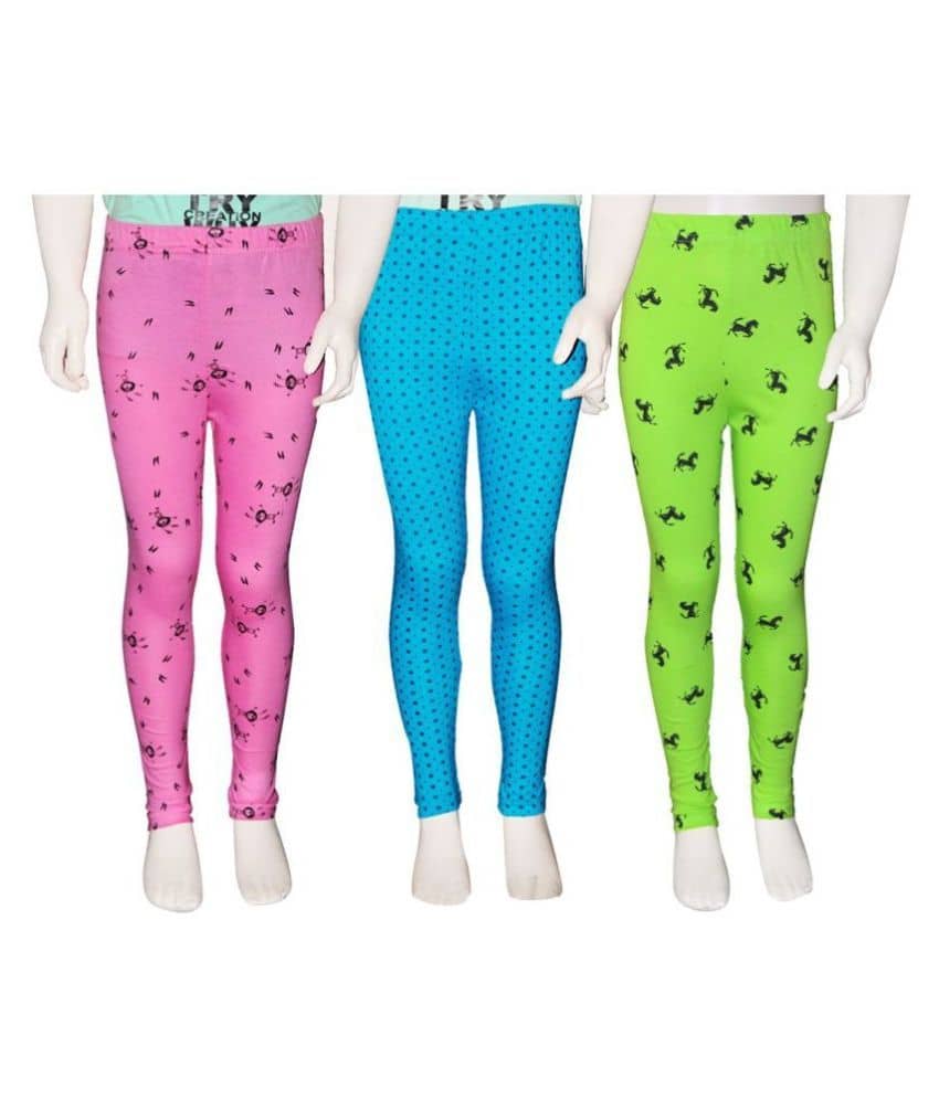 FnMe Pack of 3 Girls 100% Cotton Leggings ( Baby Pink )