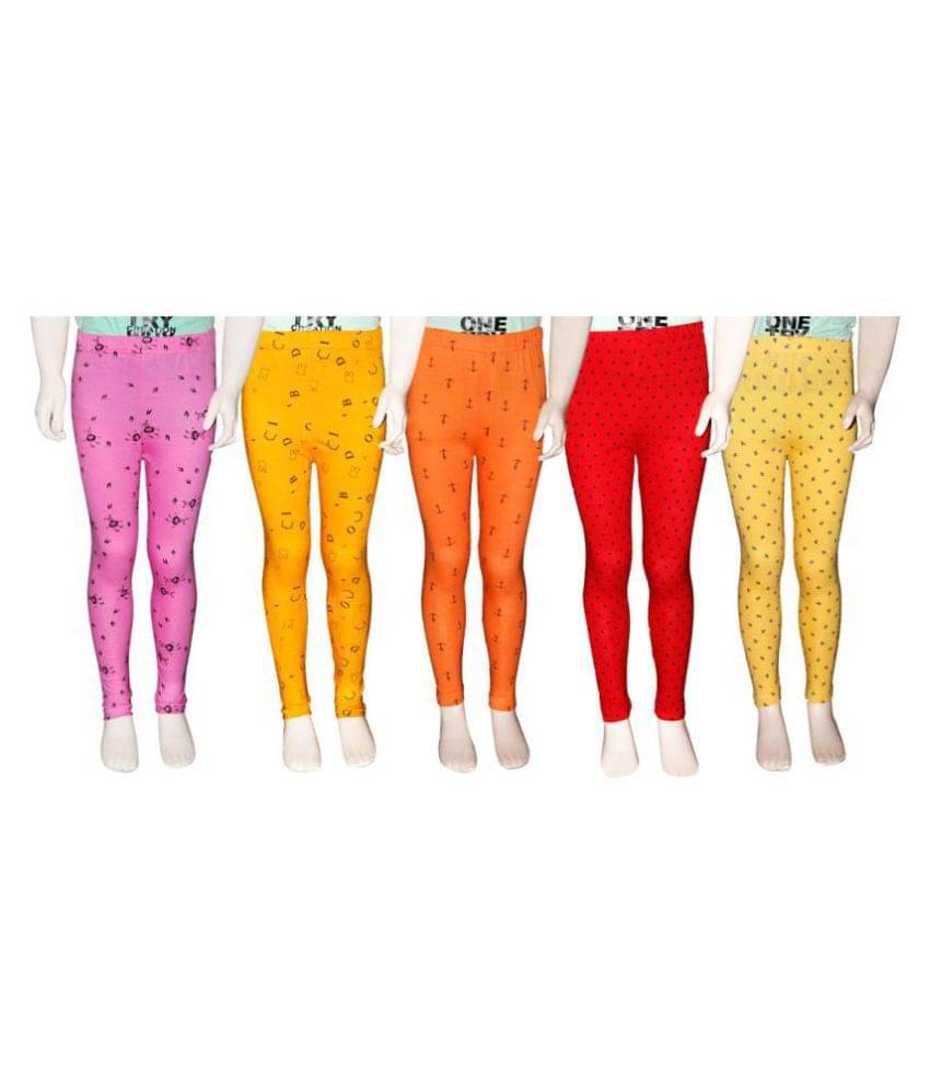     			FnMe Pack of 5 Girls 100% Cotton Leggings ( Blood Red )
