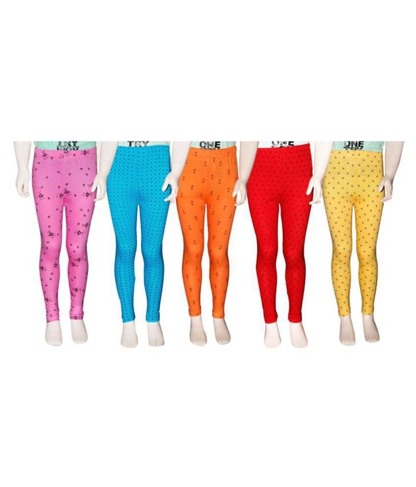     			FnMe Pack of 5 Girls 100% Cotton Leggings ( Baby Pink )