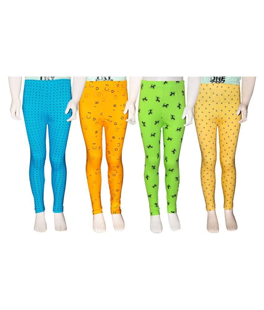     			FnMe Pack of 4 Girls 100% Cotton Leggings ( Aqua )