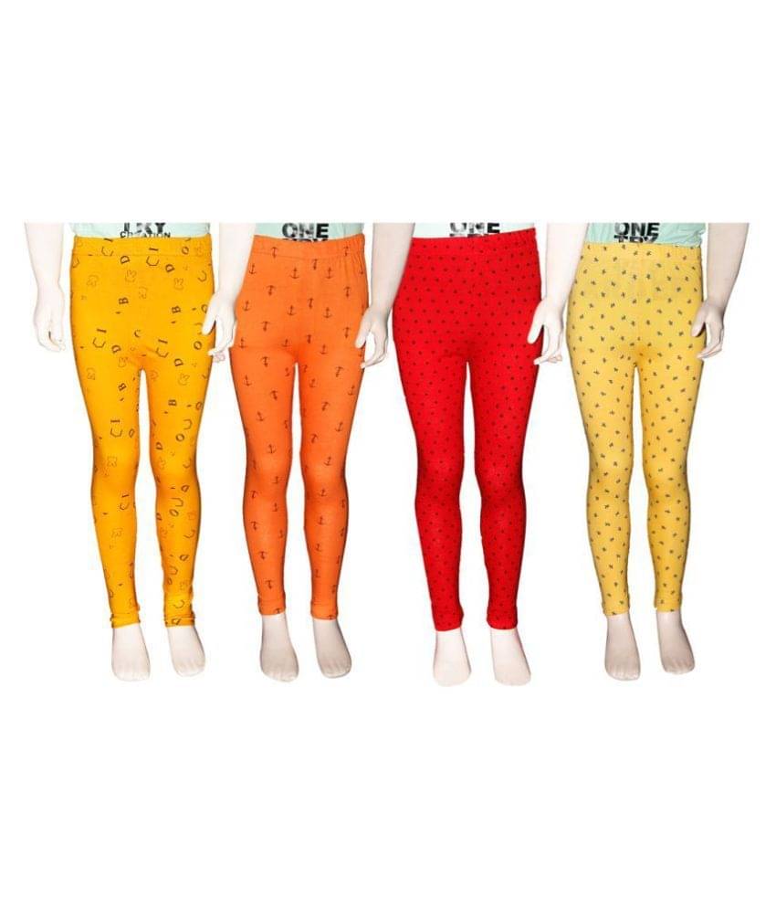     			FnMe Pack of 4 Girls 100% Cotton Leggings ( Blood Red )