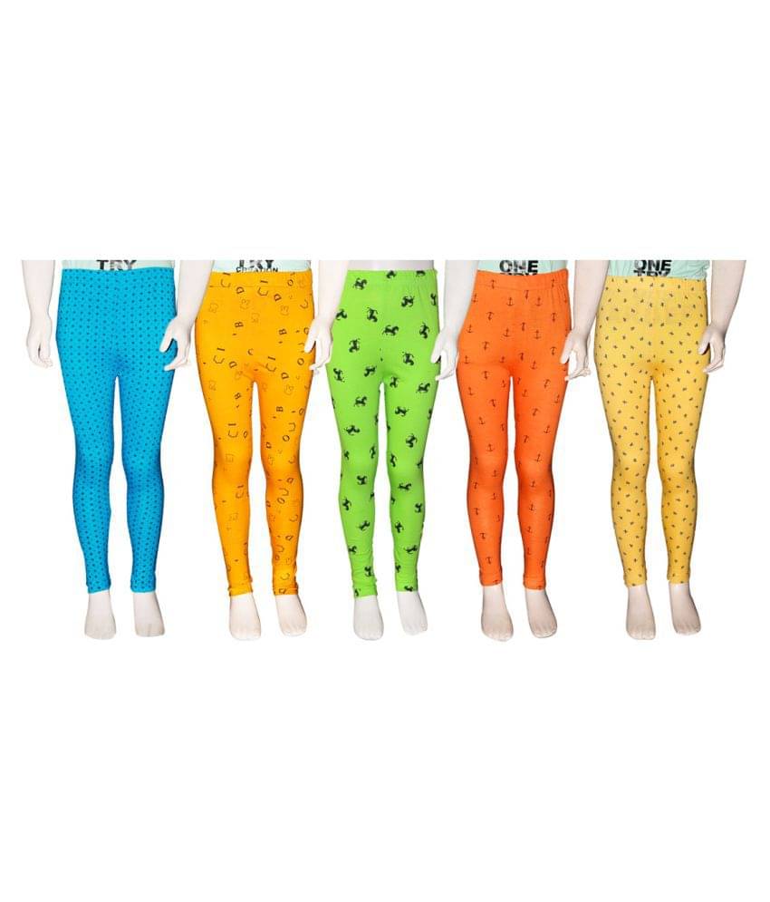     			FnMe Pack of 5 Girls 100% Cotton Leggings ( Yellow )