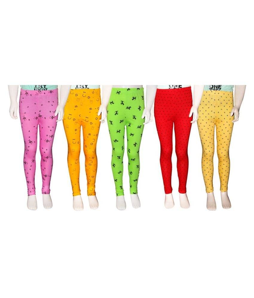     			FnMe Pack of 5 Girls 100% Cotton Leggings ( Blood Red )