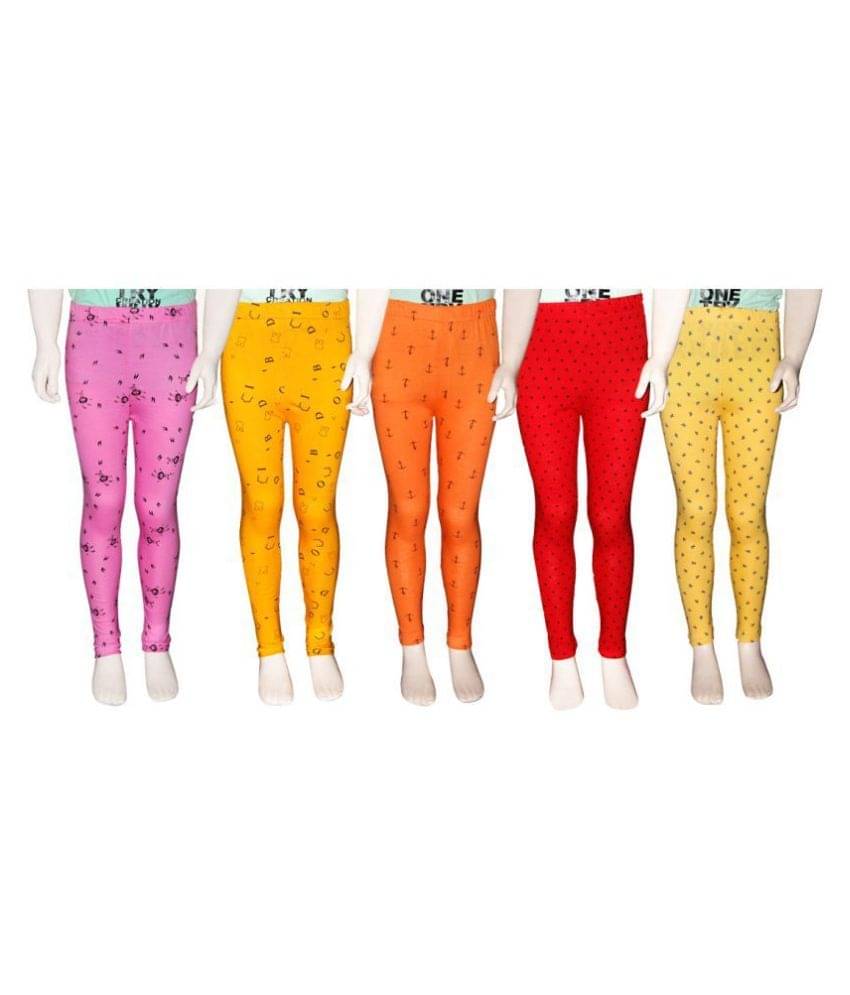     			FnMe Pack of 5 Girls 100% Cotton Leggings ( Blood Red )