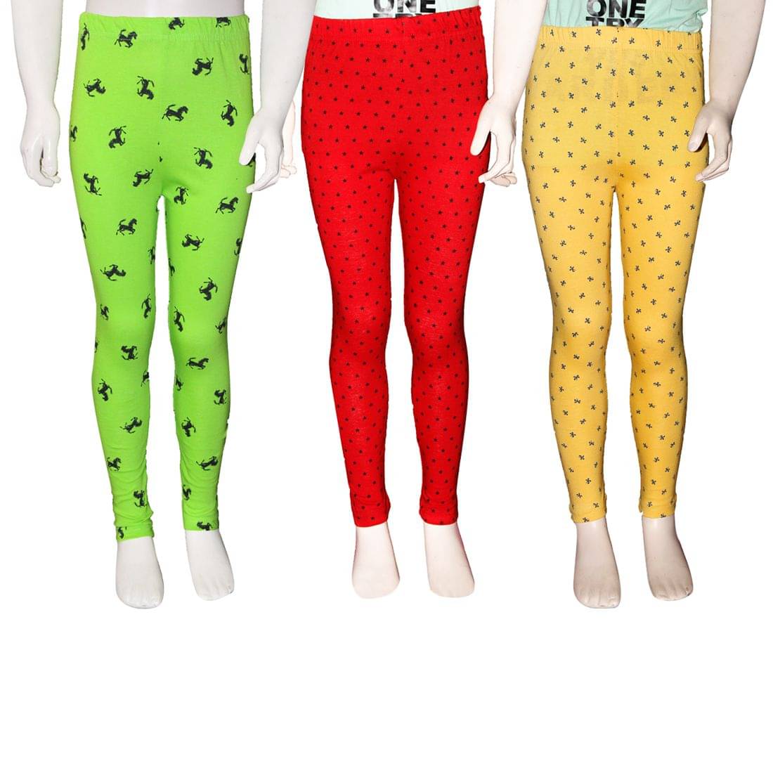     			FnMe Pack of 3 Girls 100% Cotton Leggings ( Yellow )