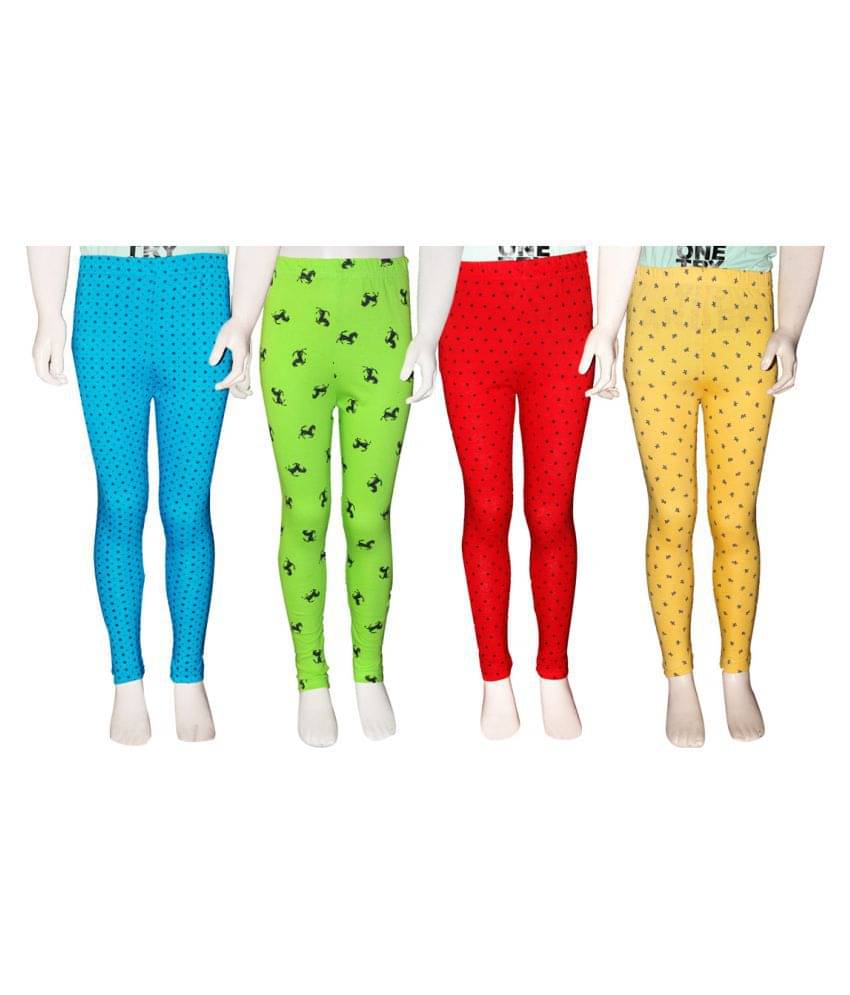     			FnMe Pack of 4 Girls 100% Cotton Leggings ( Aqua )