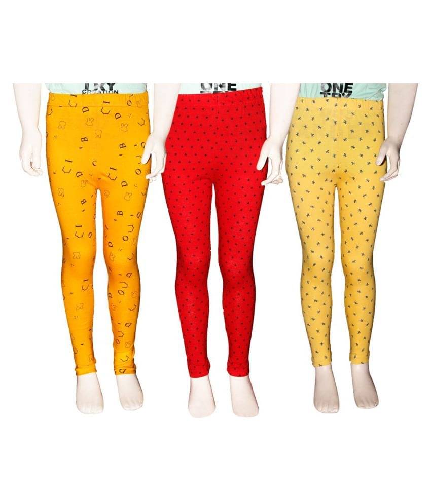     			FnMe Pack of 3 Girls 100% Cotton Leggings ( Blood Red )