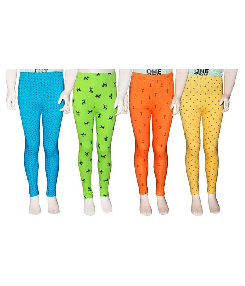     			FnMe Pack of 4 Girls 100% Cotton Leggings ( Aqua )