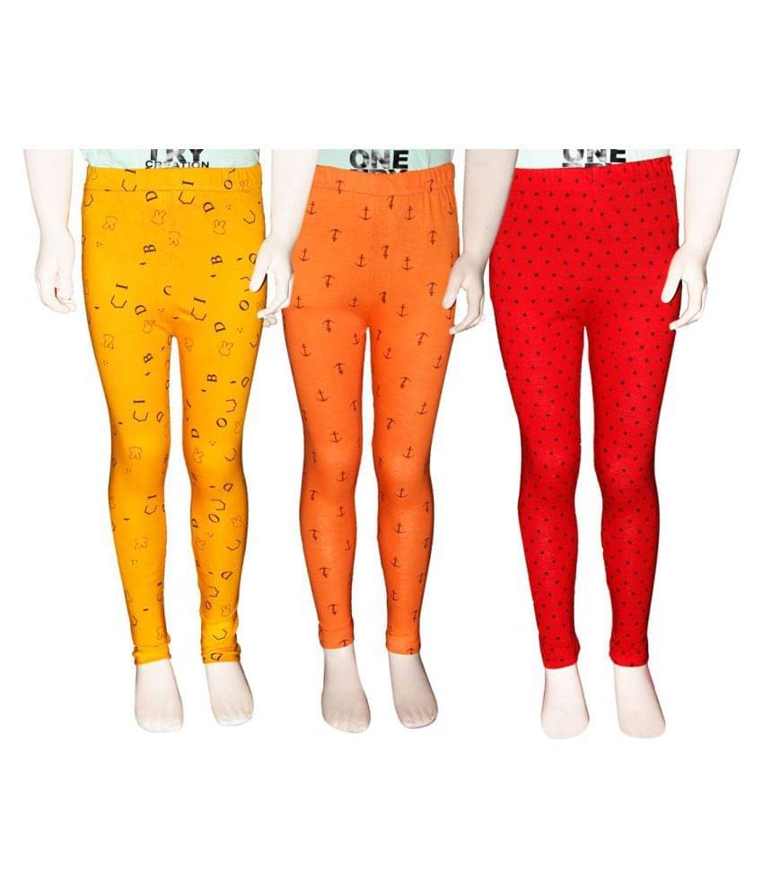     			FnMe Pack of 3 Girls 100% Cotton Leggings ( Blood Red )