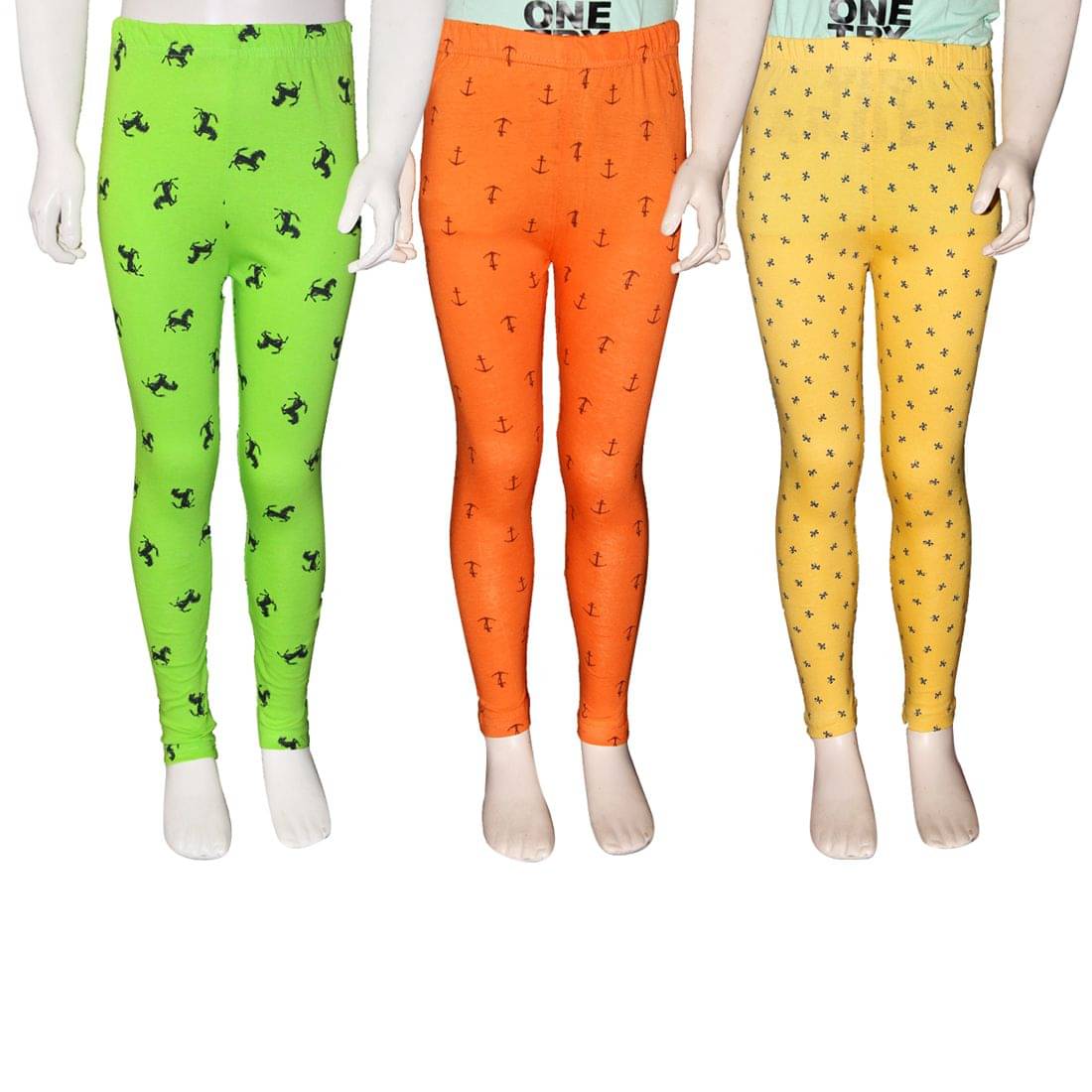     			FnMe Pack of 3 Girls 100% Cotton Leggings ( Yellow )