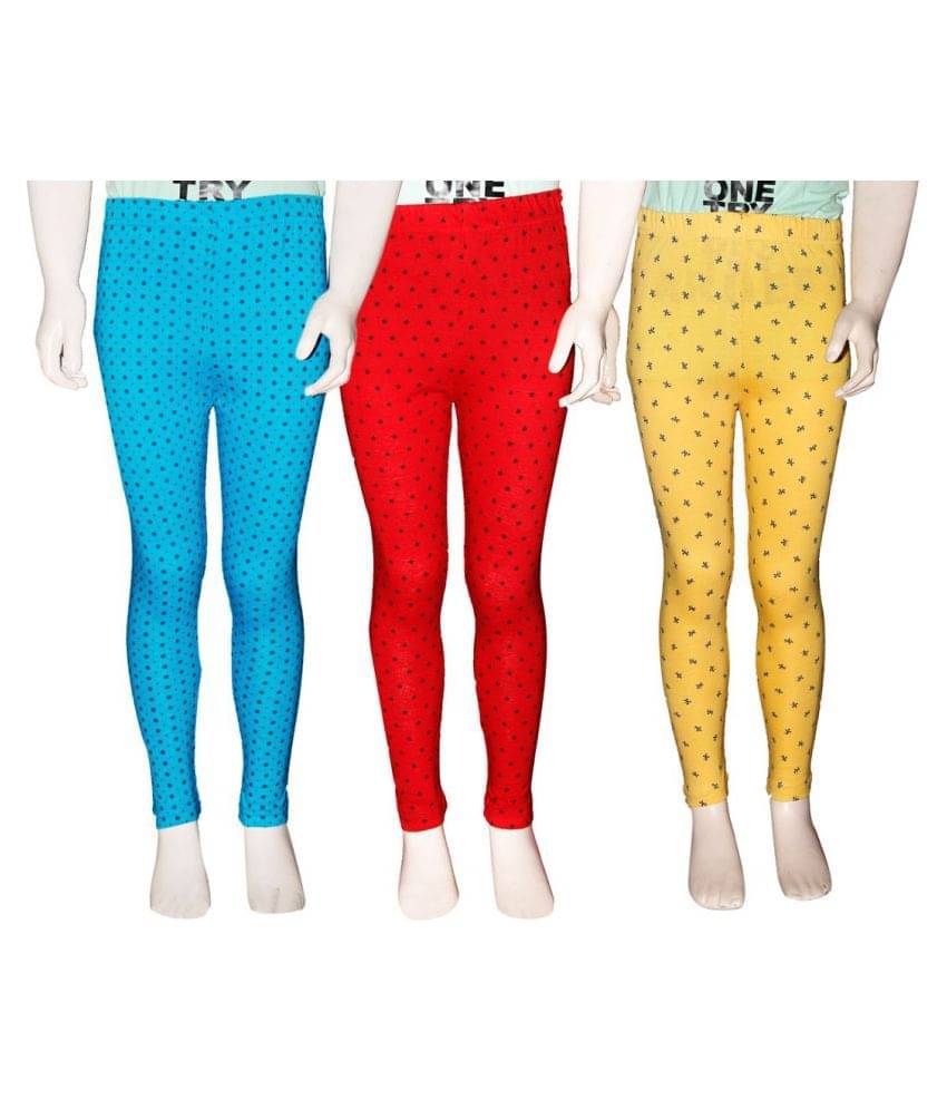     			FnMe Pack of 3 Girls 100% Cotton Leggings ( Aqua )