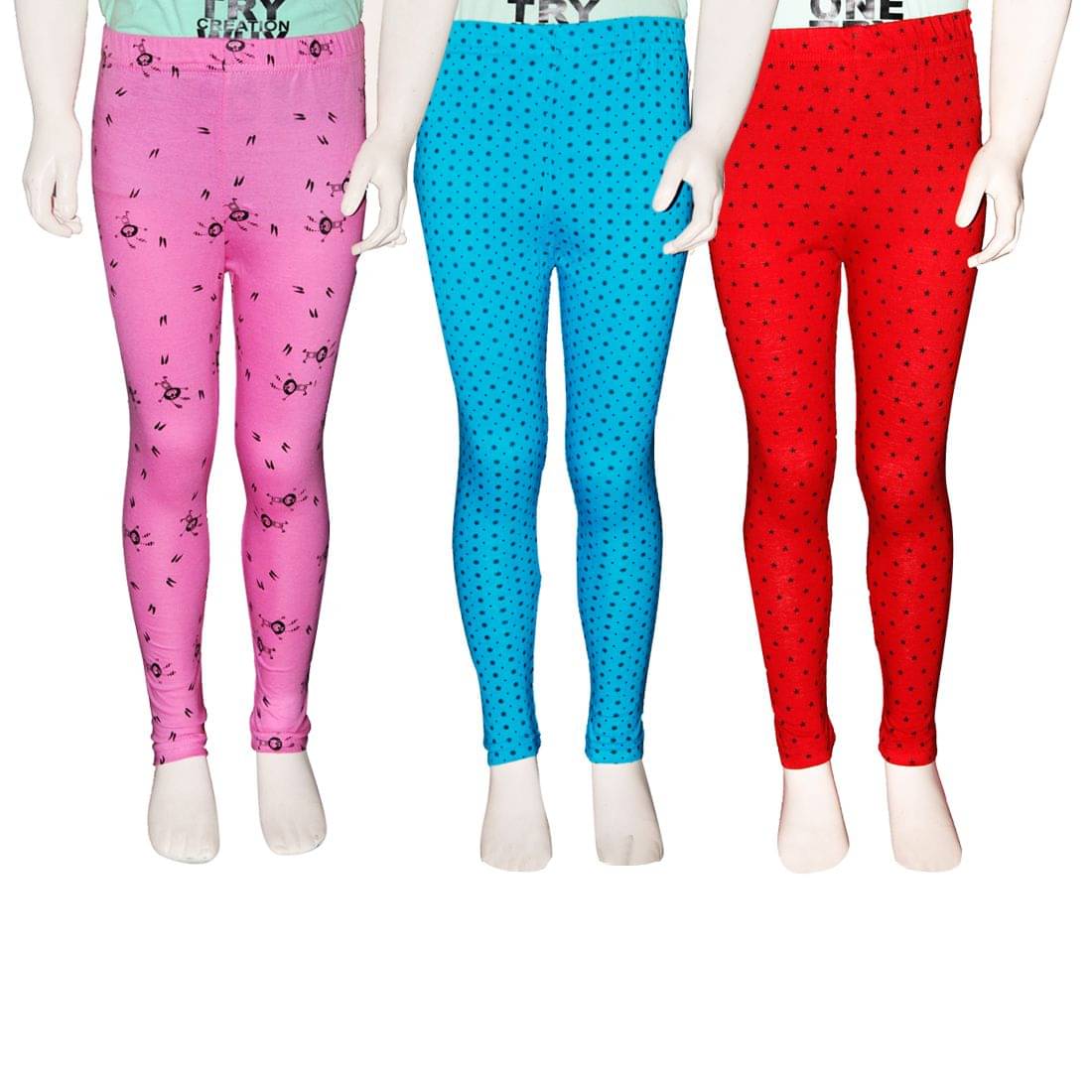    			FnMe Pack of 3 Girls 100% Cotton Leggings ( Baby Pink )