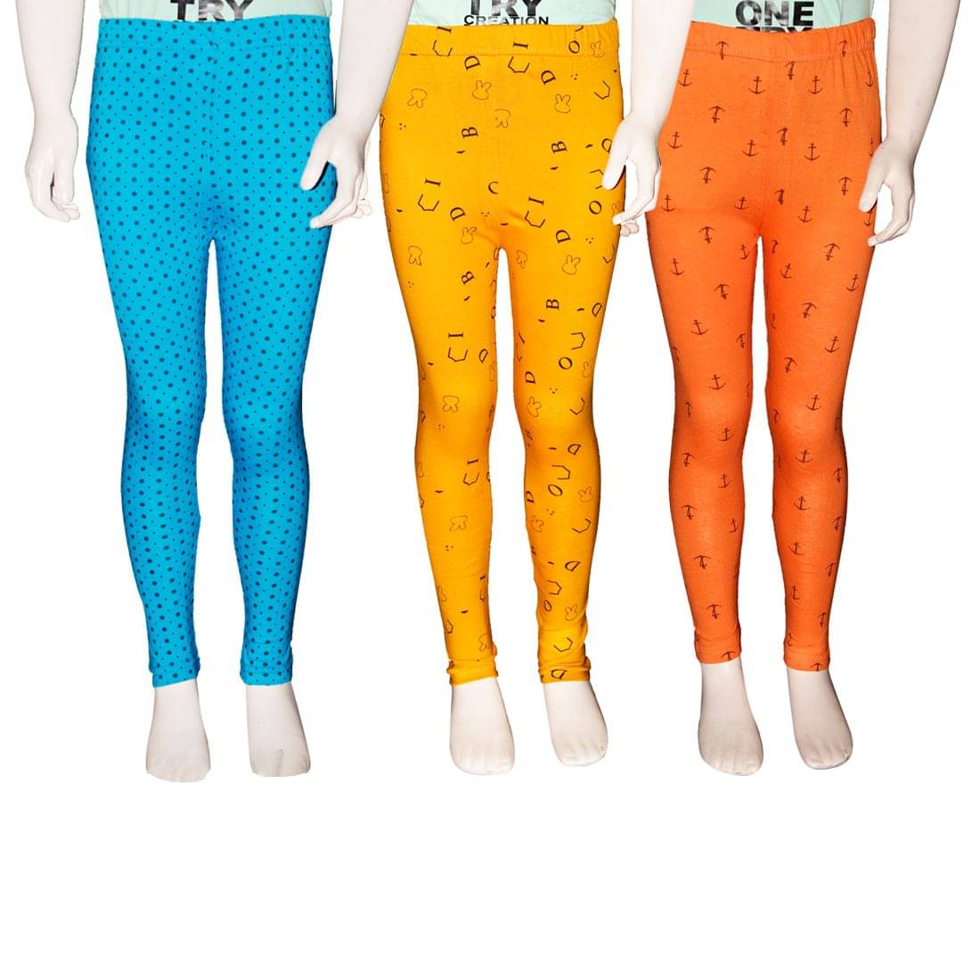     			FnMe Pack of 3 Girls 100% Cotton Leggings ( Aqua )