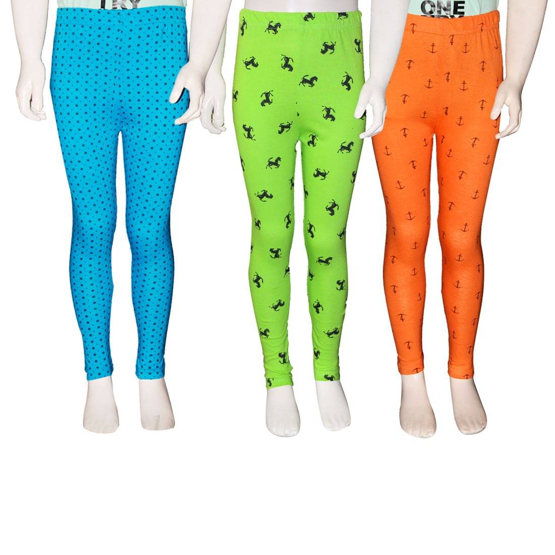     			FnMe Pack of 3 Girls 100% Cotton Leggings ( Aqua )